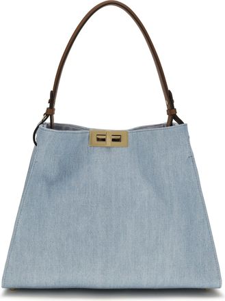 Fendi Womens Handbag Way Denim Calf Leather Shoulder Bags
