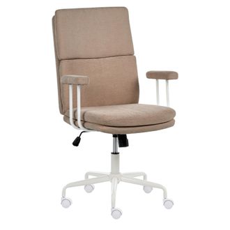 Beliani Silla Giratoria Para Oficina En Casa Tapizada En Tela Con Sistema De Bloqueo De Posici&oacute;n Inclinable Altura Ajustable Gris Pardo Vero