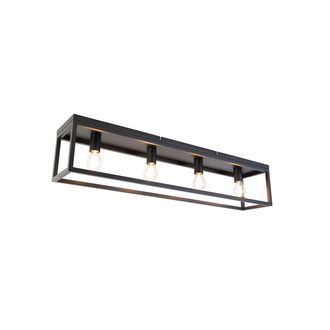 QAZQA Industrial L&aacute;mpara De Techo Inteligente Negra 99,5 Cm Con 4 Wifi A60 - Cage Acero Rectangular /alargada Adecuado Para Led Max. 4 X 4.9 Watt - Qazqa