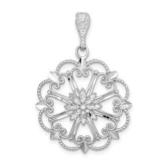 Diamond2Deal 14K White Gold Starbust Heart Diamond-cut Beaded Charm