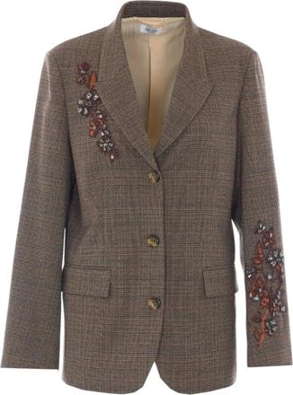 Liu Jo Blazer de cuadros con bordado de joyas - Jackets - Mujer - Marr&oacute;n - XL