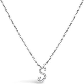 House of Brilliance 10K Gold Diamond Accent A-Z Initial Script Style Pendant Necklace in White | S at Nordstrom