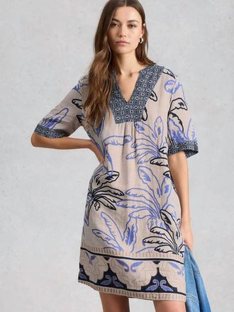 White Stuff Ash Linen Mini Dress In Ivory Multi