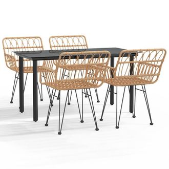 Berkfield Home 5 Piece Garden Dining Set Poly Rattan in Brown