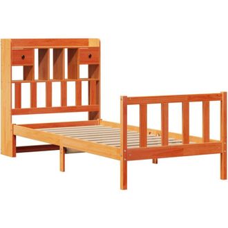 vidaXL Cama Con Estanter&iacute;a Sin Colch&oacute;n Madera Maciza Marr&oacute;n 100x200 Cm Vidaxl