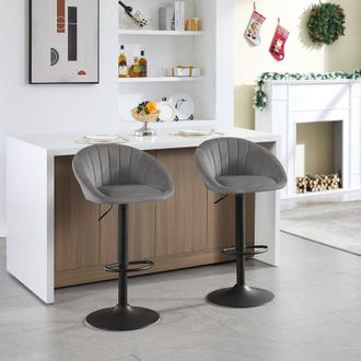 Woltu Set di 2 Sgabelli da Bar in Velluto Sedie da Bar Regolabile e Girevole, Grigio Scuro - Woltu