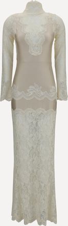 Paco Rabanne Abito lungo in pizzo e jersey Woman 38