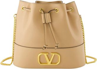 Valentino Garavani Mini VLogo Signature Bucket Bag - Dames - Schoudertassen - Beige - ONE Size - Leer - Tassen