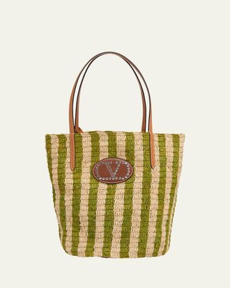 Valentino Garavani Striped Raffia Bucket Bag