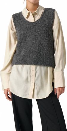 Soaked In Luxury Venessa V-Neck Fluffy Knit Waistcoat In Grey Melange
