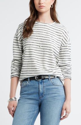 Treasure & Bond Boxy Stripe Long Sleeve Roll Neck T-Shirt in Ivory- Black Cardy Stripe at Nordstrom, Size Large