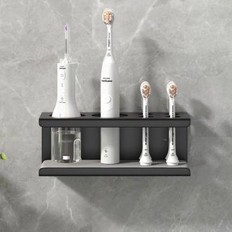 OEM Soporte Para Cepillo De Dientes El&eacute;ctrico, De Acero Inoxidable, Autoadhesivo, Negro, Para Cabezal De Cepillo, No Requiere Taladrar