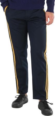 Roberto Cavalli Navy Straight Leg Striped Cotton Trousers, Brand Size 50 (Waist Size 34)