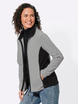 Casual Looks Fleecejacke CASUAL LOOKS, Damen, Gr. 44, grau (steingrau, meliert), 100% Polyester, unifarben, Jacken Fleecejacke