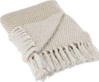 Design Imports Tassel Woven Cotton Throw Blanket in Tan at Nordstrom Rack
