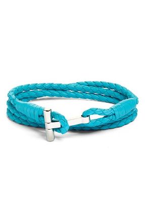 Tom Ford Mens Scoubidou Braided Leather Bracelet in Aqua Blue at Nordstrom, Size Medium