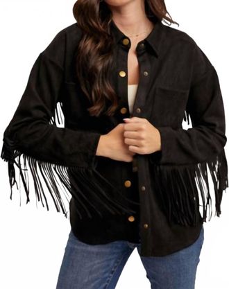 Hem & Thread Suede Fringe Jacket In Black