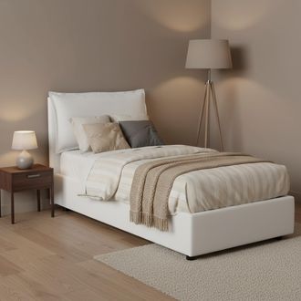 Dmora Dmora - Cama Individual Dgjyl, Cama Contenedor Con Revestimiento De Tela, 100% Made In Italy, Apertura Lateral, Adecuado Para Colch&oacute;n 80x190 Cm, Blanc