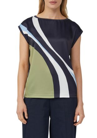 s.Oliver Black Label T-Shirt S.OLIVER BLACK LABEL, Damen, Gr. 36, blau, Web, Obermaterial: 93% Baumwolle, 7% Elasthan, bedruckt, relaxed fit taillenbedeckt, U-Boot-Ausschn