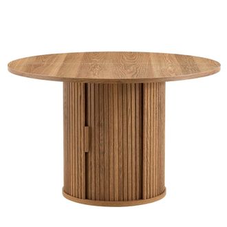 Urban Meuble Mesa de comedor redonda efecto madera, listones y almacenaje