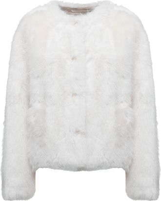 Stand Studio Cropped White Faux Fur Jacket with Plush Texture