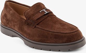 Tod's Mens Suede Loafers With Metal Logo Brown Suede-Rubber Suede/rubber