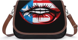 Generic Puerto Flag Lips Crossbody Bags for Women Shoulder Messenger Bag Purse Handbags