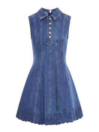 Self Portrait Denim Broderie Mini Dress