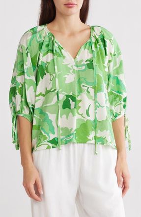 Renee C Floral Puff Sleeve Blouse in Green at Nordstrom Rack, Size X-Small