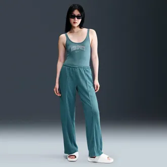 Nike Womens Nike Sportswear Chill Terry Mid-Rise French Terry Open-Hem Sweatpants in Blue | HF6457-006