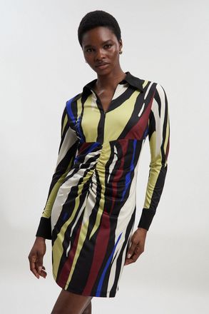 Karen Millen Womens Tall Abstract Zebra Print Ruched Detail Collared Mini Crepe Shirt Dress - Multicolour - Size X-Small