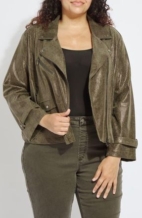 Lyss&eacute; Emory Faux Leather Snake Embossed Moto Jacket in Woodland Snake at Nordstrom, Size 2X