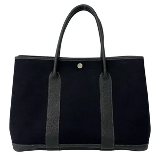 Herm&egrave;s Black Toile H Buffalo Leather Shoulder Bag Tote Bag (Pre-Owned)