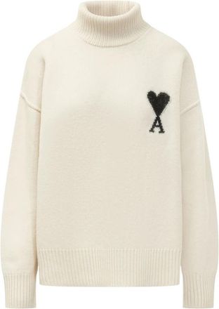 Ami Trui met trechterhals - Dames - Coltruien - Beige - M - Wol - Truien & Vesten