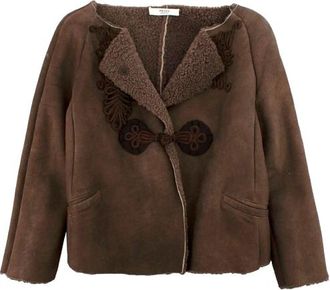 Prada Chocolate Brown Sheepskin Embroidered Jacket Size XXS
