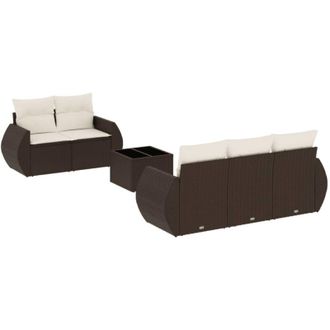 vidaXL Set Sof&aacute;s De Jard&iacute;n 6 Piezas Y Cojines Rat&aacute;n Sint&eacute;tico Marr&oacute;n Vidaxl