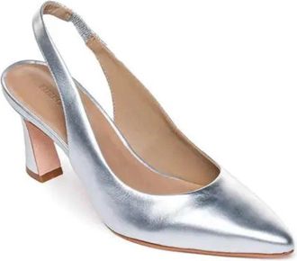 Bernardo Felicity Pump Womens Silver Leather Flare Heel Slingback HTAT1263