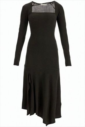 Paloma Wool Fitted Black Midi Dress With Asymmetrical Hem And Square Neckline