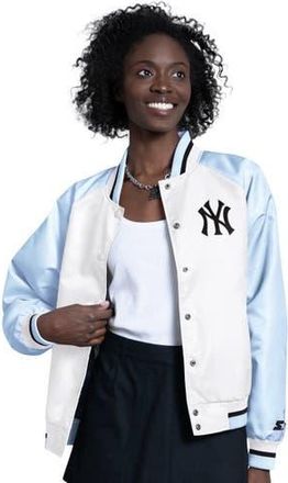 Starter Womens Starter Light Blue/White New York Yankees Blitz Varsity Raglan Full-Snap Satin Jacket at Nordstrom, Size X-Large