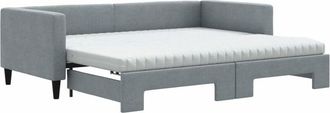 vidaXL Daybed with Trundle and Mattresses Light Grey 90x190 cm Fabric vidaXL