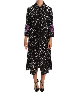 Dolce & Gabbana Womens Black White Crystal Sequined Floral Dress Silk - Size 4 UK