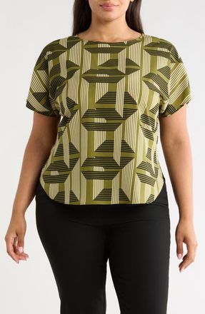 Anne Klein Printed Bateau Neck Top in Bay Leaf Multi at Nordstrom, Size 2 X