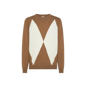 Sun 68 Jersey de Cuello Redondo Argyle - Knitwear - Hombre - Beige - 2XL