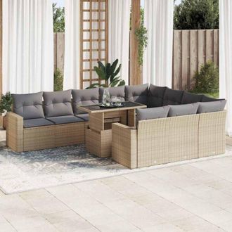 vidaXL Set De Sof&aacute;s De Jard&iacute;n 11pzas Con Cojines Rat&aacute;n Sint&eacute;tico Beige Vidaxl