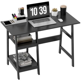 HOMCOM Computer Writing Desk w/ Shelf PC Workstation for Home Office - Black | TJ Hughes