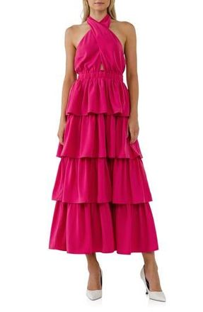 endless rose Halter Neck Tiered Maxi Dress in Fuchsia at Nordstrom Rack, Size X-Small