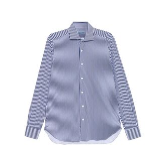Barba Gestreept overhemd met puntkraag - Heren - Zakelijke Overhemden - Blauw - 4XL - Overhemden