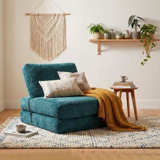 Dmora Poltrona Abyane, Silla Convertible En Cama, Tapizado Boucl&eacute;, Reclinable, Estructura De Tela, 31x31x97h Cm