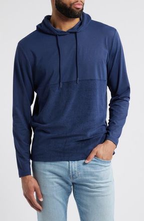 Johnnie-O Haggard Mixed Media Pullover Hoodie in Navy at Nordstrom, Size Xx-Large