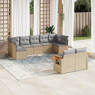 vidaXL Set De Sof&aacute;s De Jard&iacute;n 9 Pzas Con Cojines Rat&aacute;n Sint&eacute;tico Beige Vidaxl